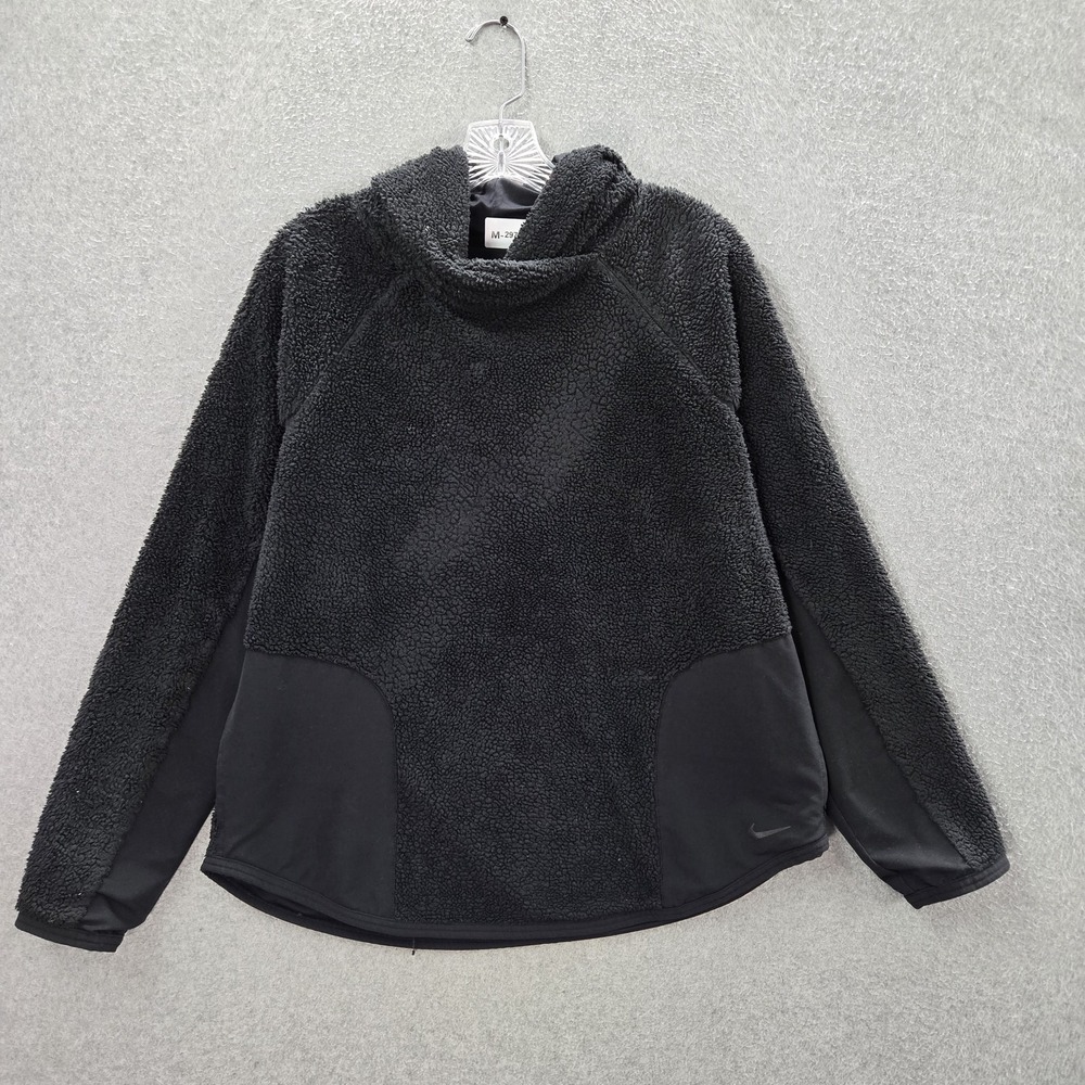 Nike Women Hoodie L Black Pullover Sherpa Logo Long‎ Sleeve